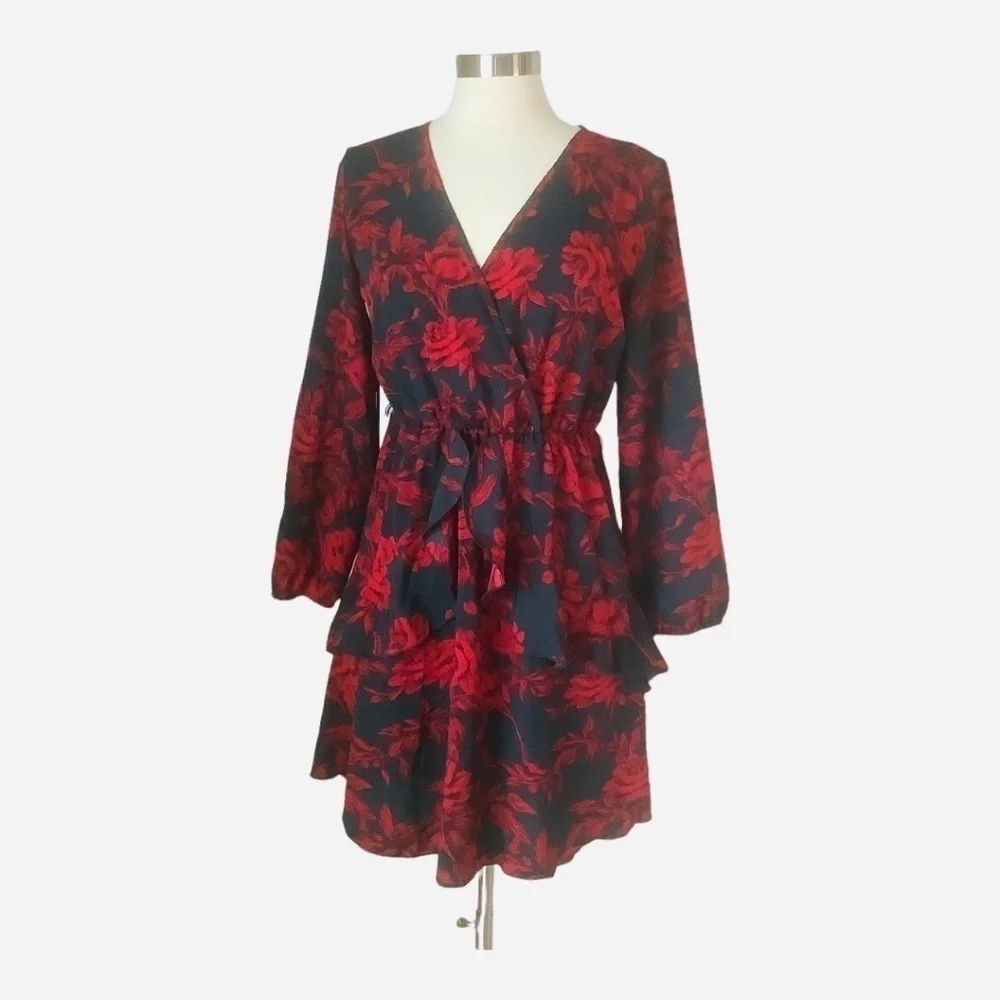 NEW Women Dress V Neck Floral Mini Party Dress M - Picture 14 of 14